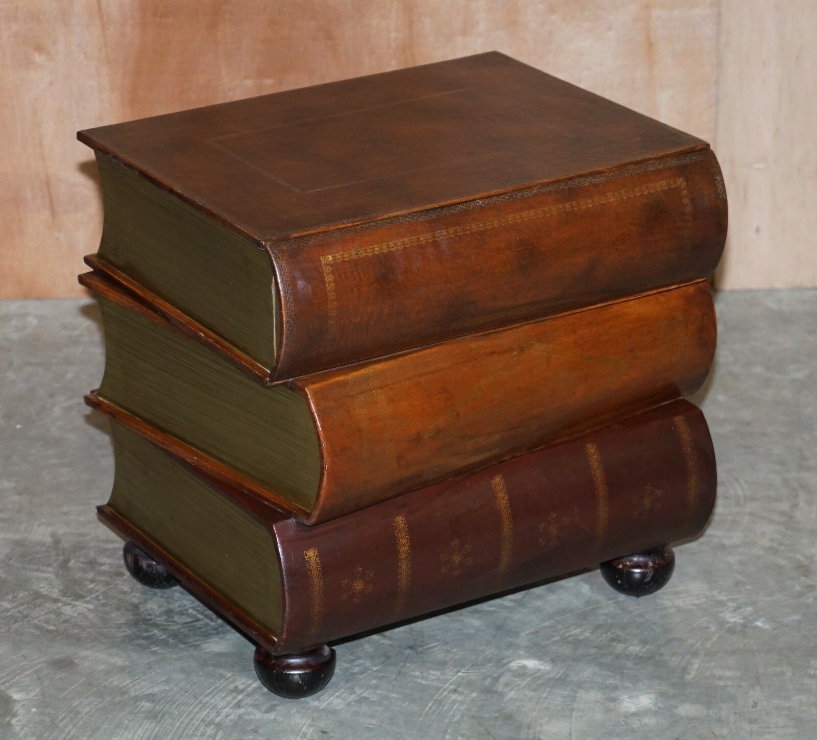 photo furniture Pair Of Leather Bound Scholars Library Stacking Books Side Tables With Drawers