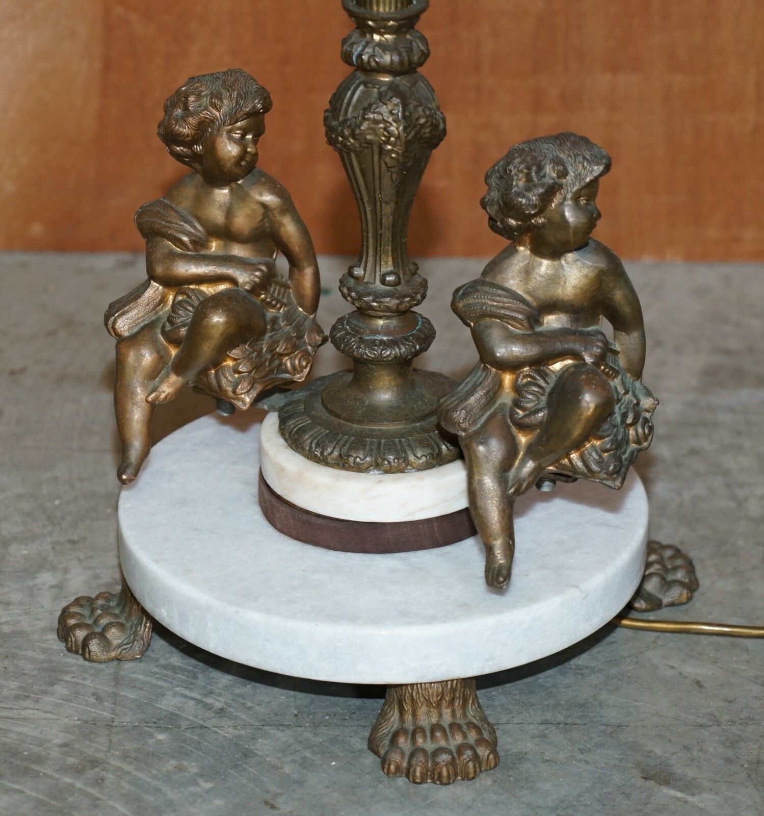 Lovely Circa 1920's Marble & Brass Floor Standing Lamp With Cherub Putti's Angel photo for sale