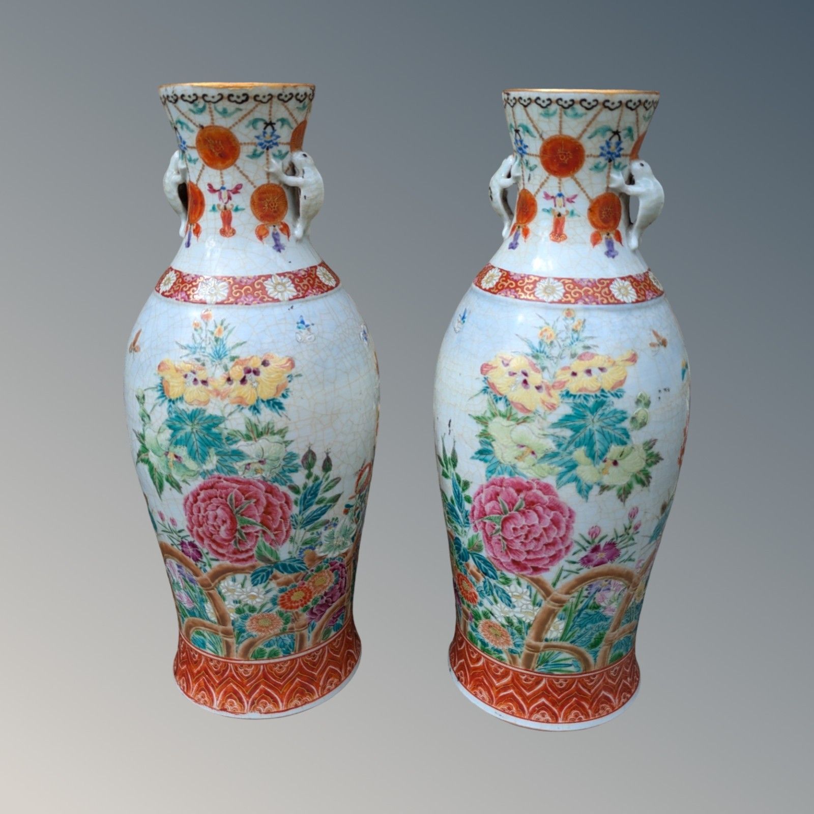 Beautiful Pair Of Japanese Kutani Vases Meiji Period photo furniture