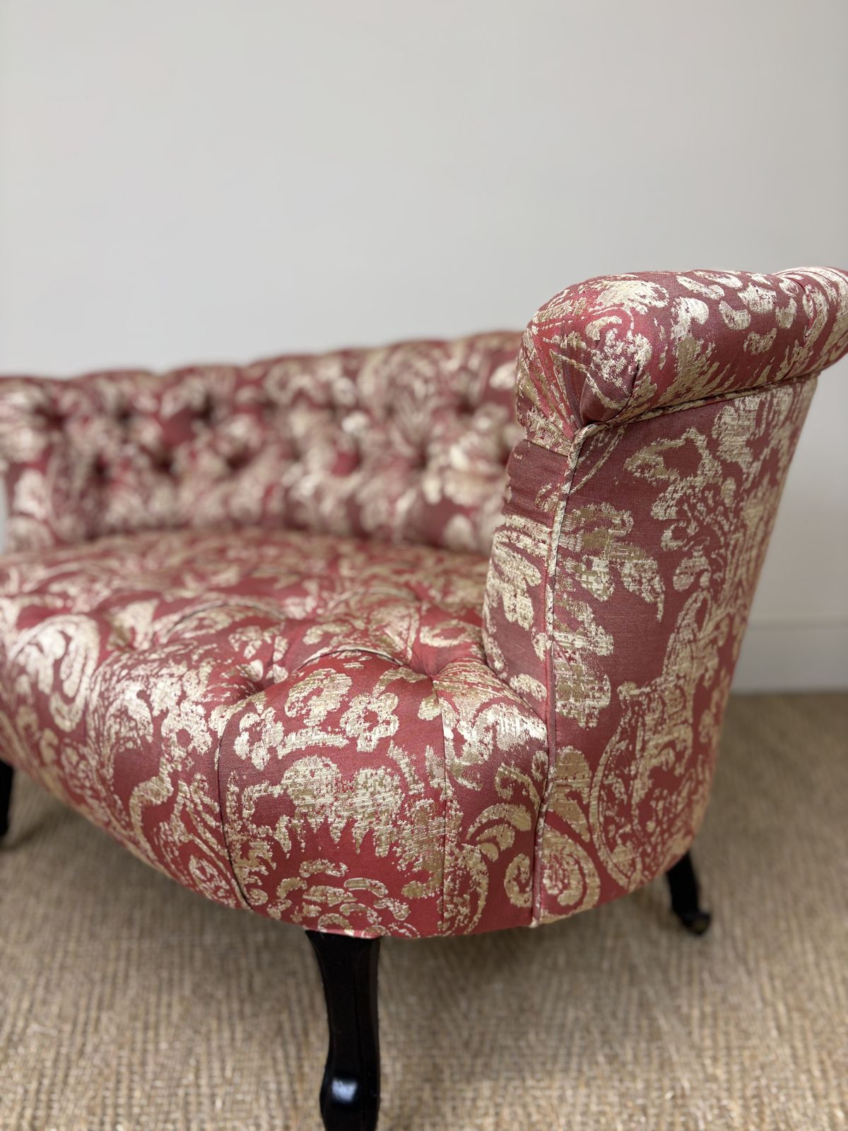 Antique Petite French Napoleonic Sofa In Gold And Red photo for sale