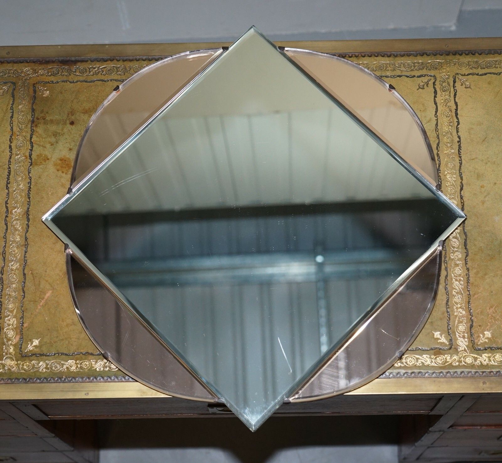 Lovely 1930's French Art Deco Bevelled Mirror With Square Inside Circle Rare photo furniture