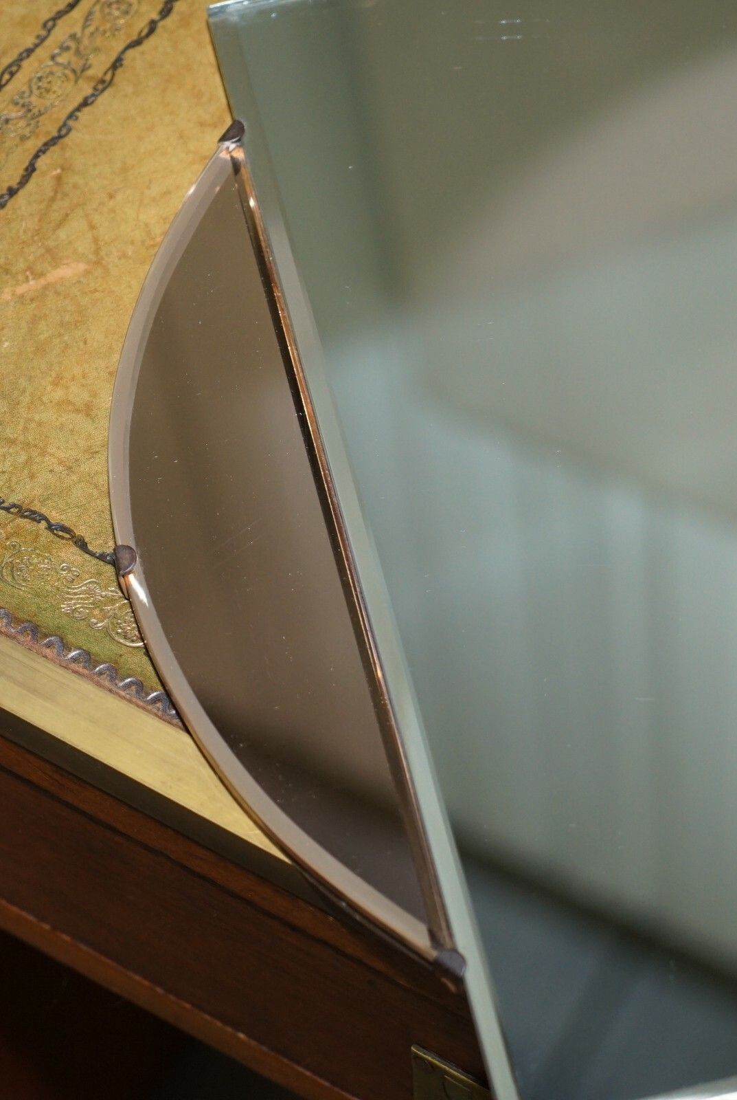 Lovely 1930's French Art Deco Bevelled Mirror With Square Inside Circle Rare photo vinterior