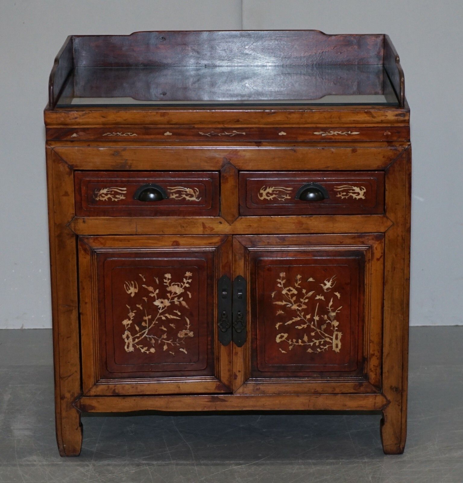 Antique Chinese Export Circa 1900 Redwood Lacquered Inlaid Wash Stand Sideboard photo furniture