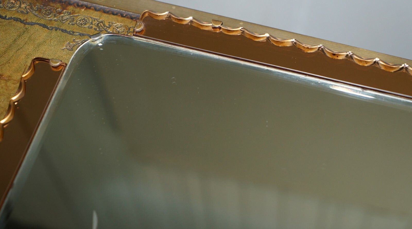 Home Decor Lovely 1930's Peach French Art Deco Venetian Etched & Engraved Bevelled Mirror photo
