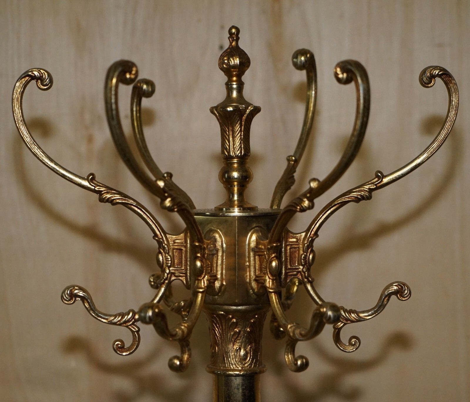 Antique Victorian Circa 1880 Brass Coat Hat & Scarf Stand Rare Dolphin Cast Legs photo for sale