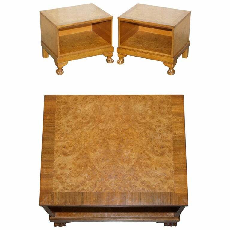 Lovely Pair Of Burr & Burl Walnut, Claw & Ball Foot, Side End Lamp Wine Tables