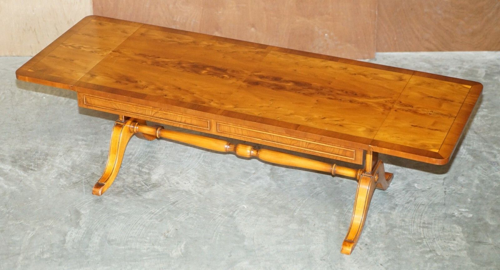 Furniture Sublime Vintage Bevan Funnell Extending Burr Yew Wood Coffee Table Part Of Suite photo