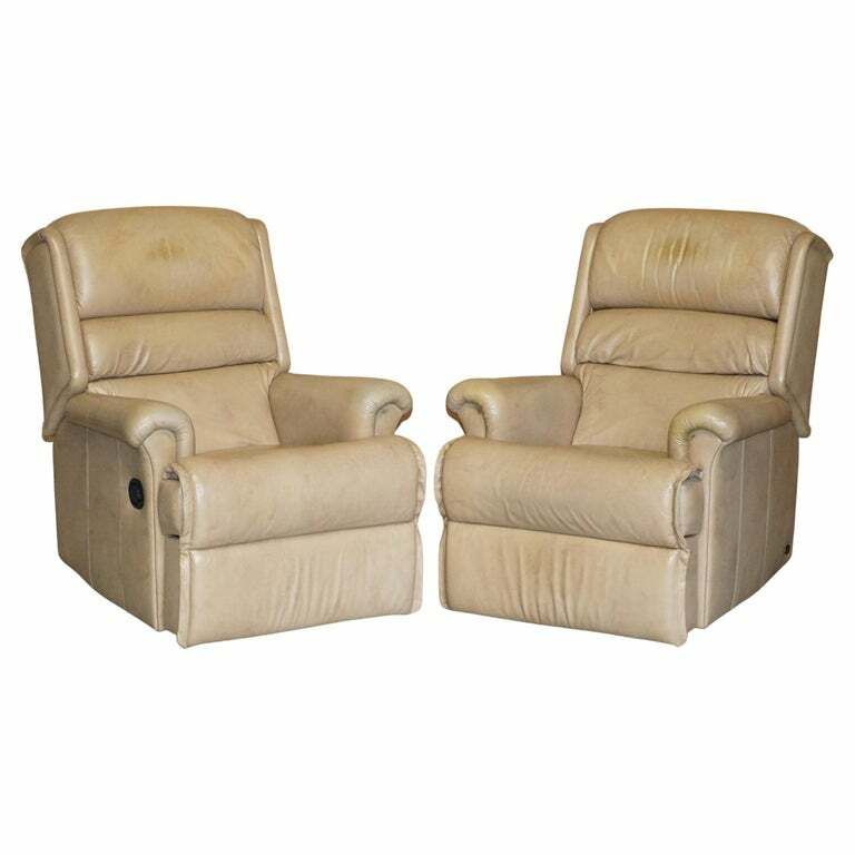 Comfortable Pair Of Rrp £2858 Sherborne Nevada Reclining Armchairs In Leather