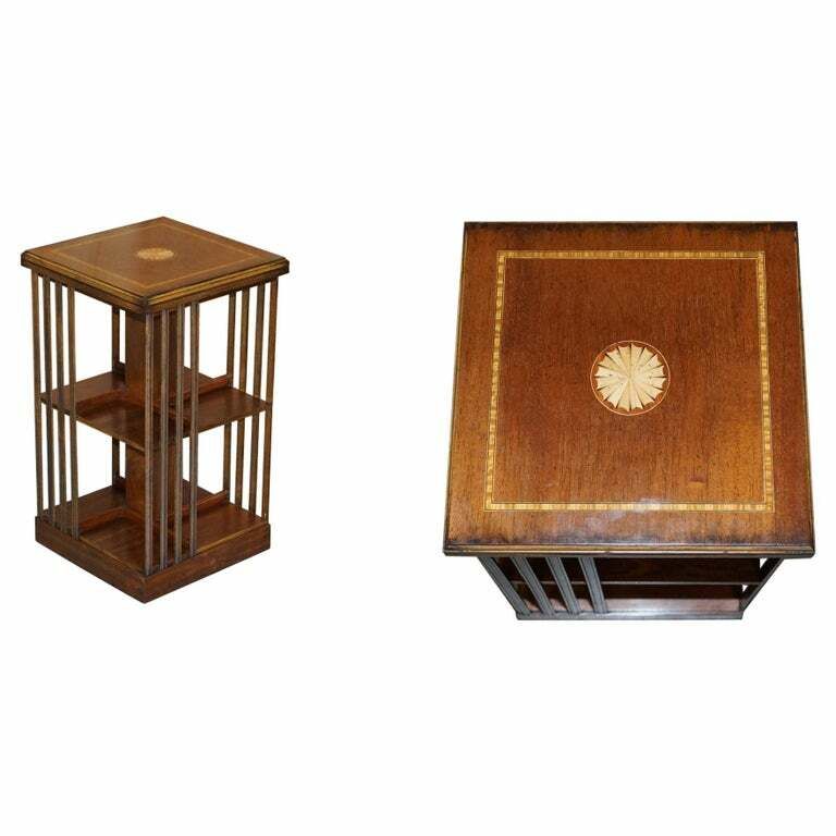 Lovley Sheraton Revival Mahogany & Satinwood Revolving Bookcase Side End Table