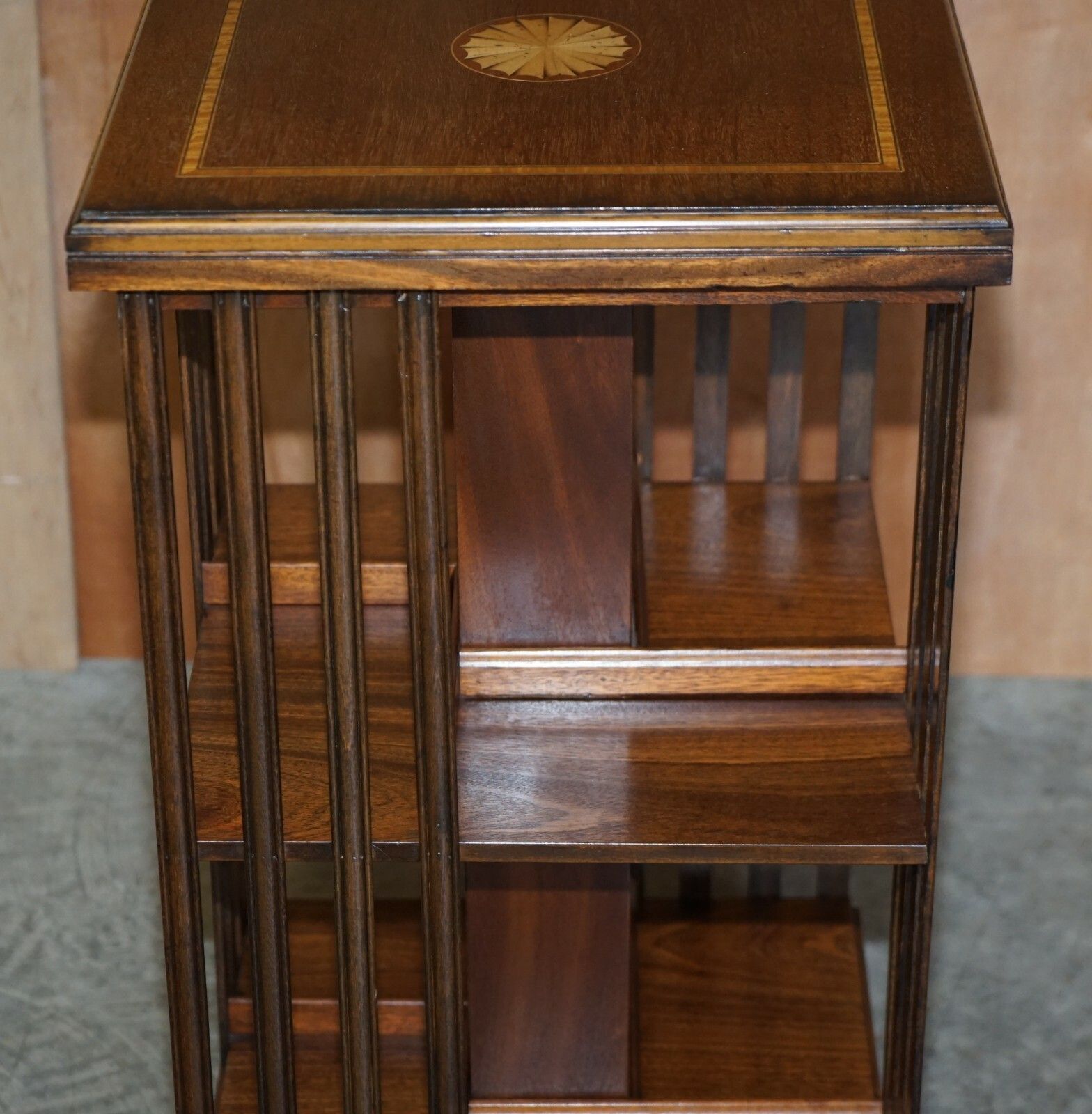 Lovley Sheraton Revival Mahogany & Satinwood Revolving Bookcase Side End Table photo buy