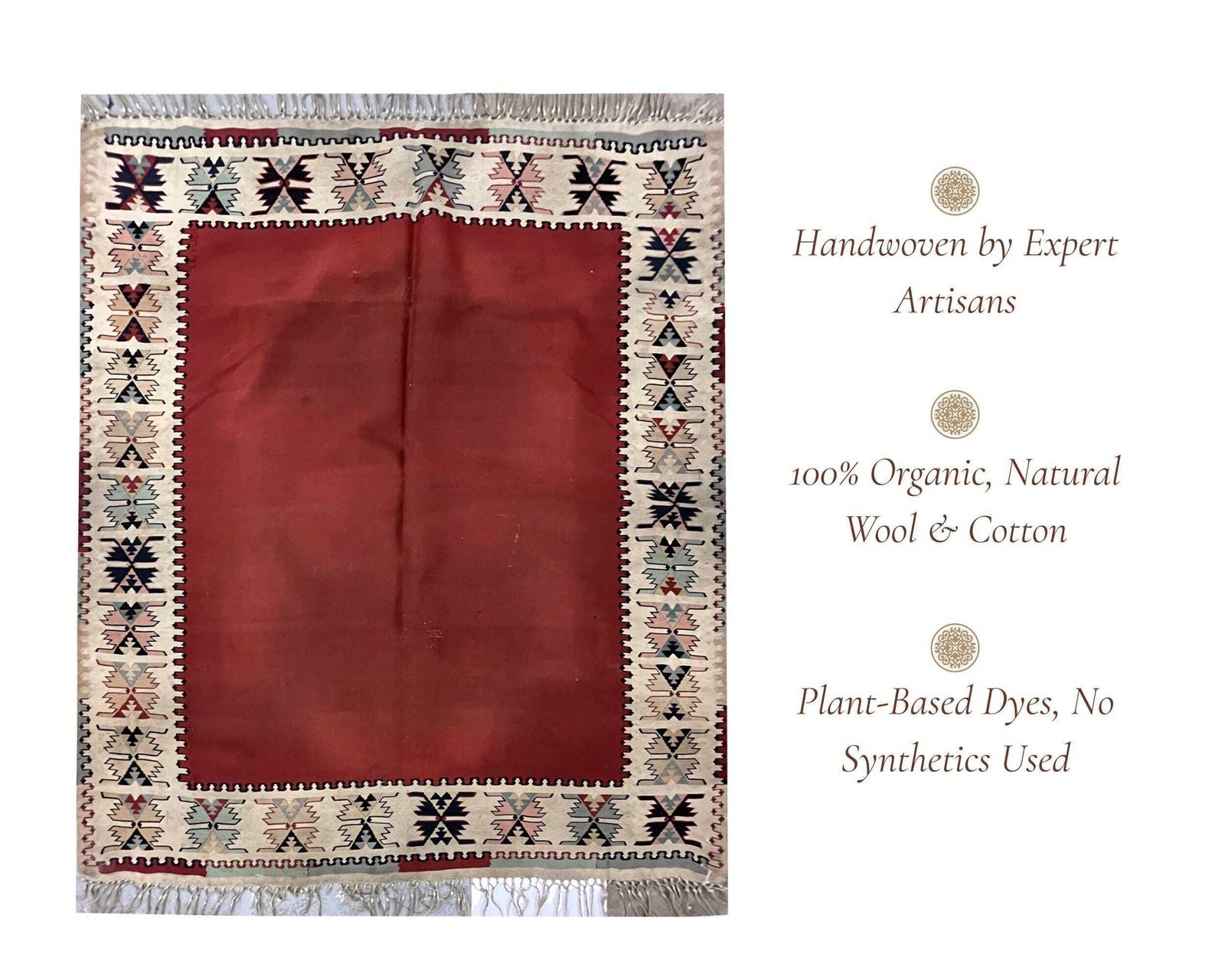 photo furniture Antique Burgundy Kilim Rug: Square Wool Flatweave Carpet, 1900s