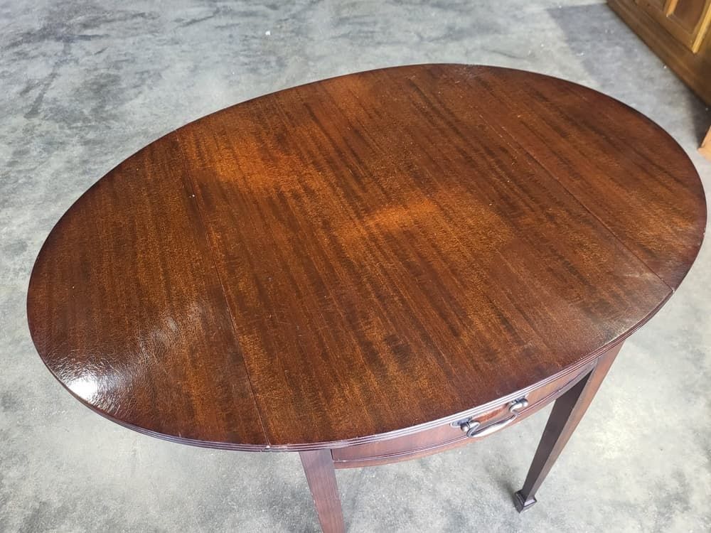 Antique Repro Small Drop Leaf Side End Occasional Table Drawer Tapered Legs photo vinterior