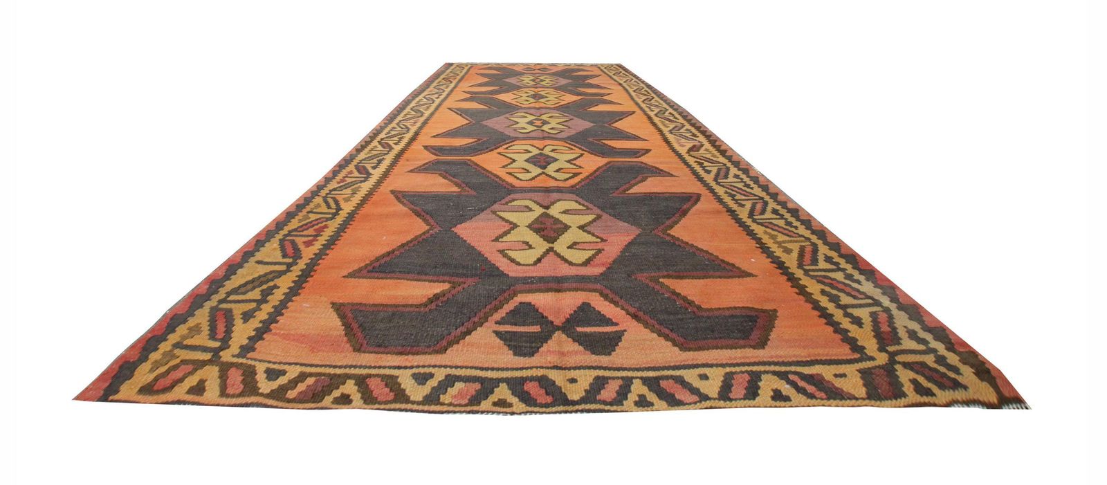 Vintage Kilim Runner Rug: 1940s Wool Flatweave, Geometric Tribal Design photo furniture