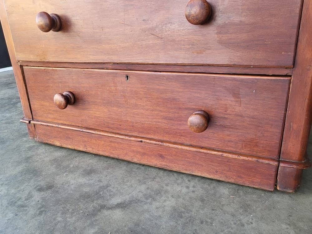 Antique Victorian Mahogany 2 Over 3 Chest Of Drawers Knob Handles photo buy
