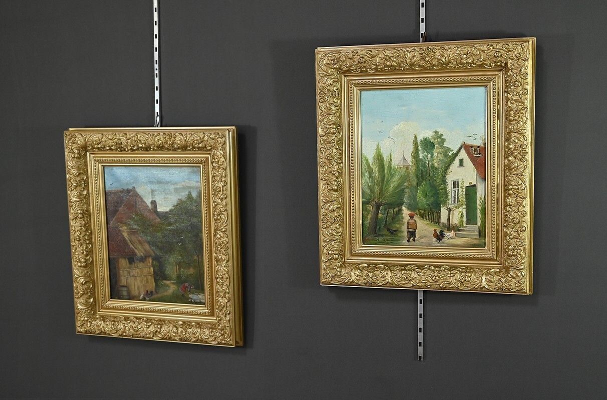 Pair Of “Country Scenes” Paintings, Signed A. Minne – Late 19th Century photo for sale
