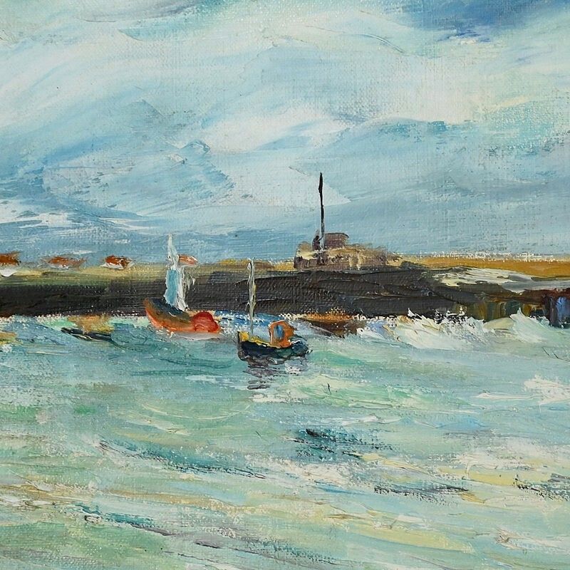 Painting “Petit Port Breton” Signed Jj Duboc – 1980 photo furniture