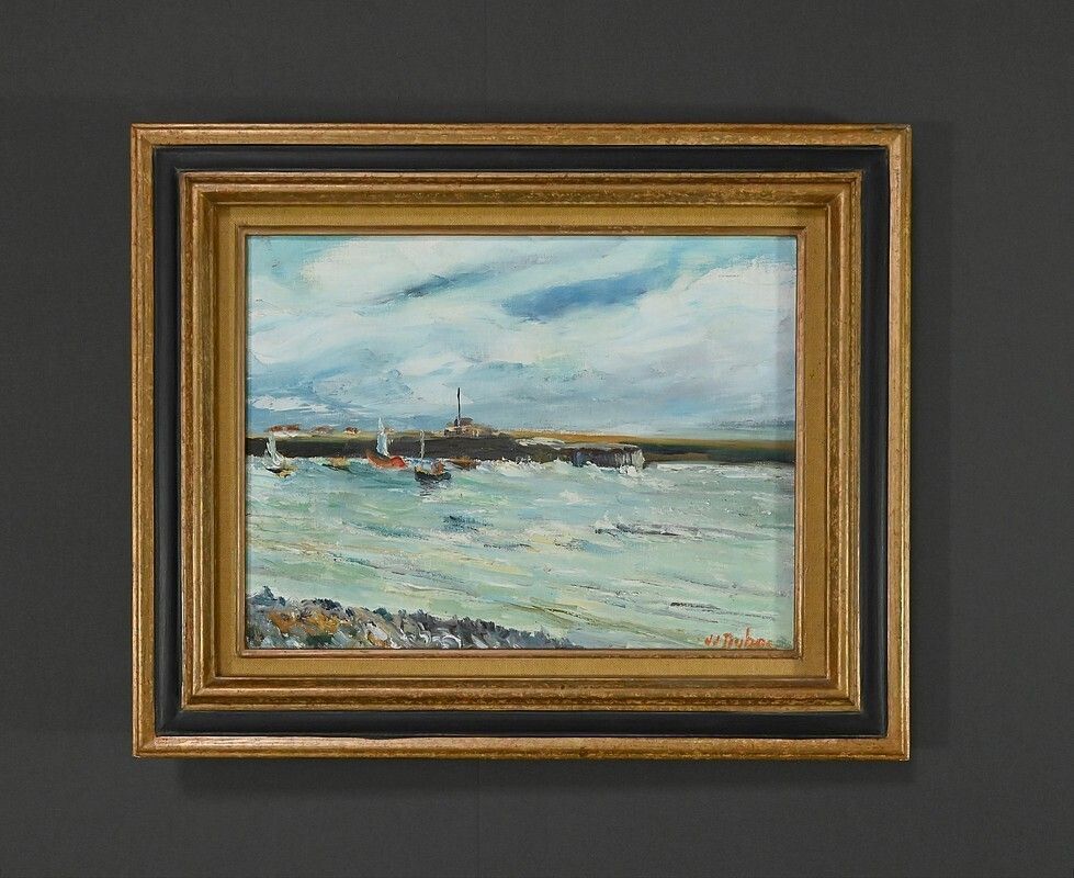 Painting “Petit Port Breton” Signed Jj Duboc – 1980 photo 810.0
