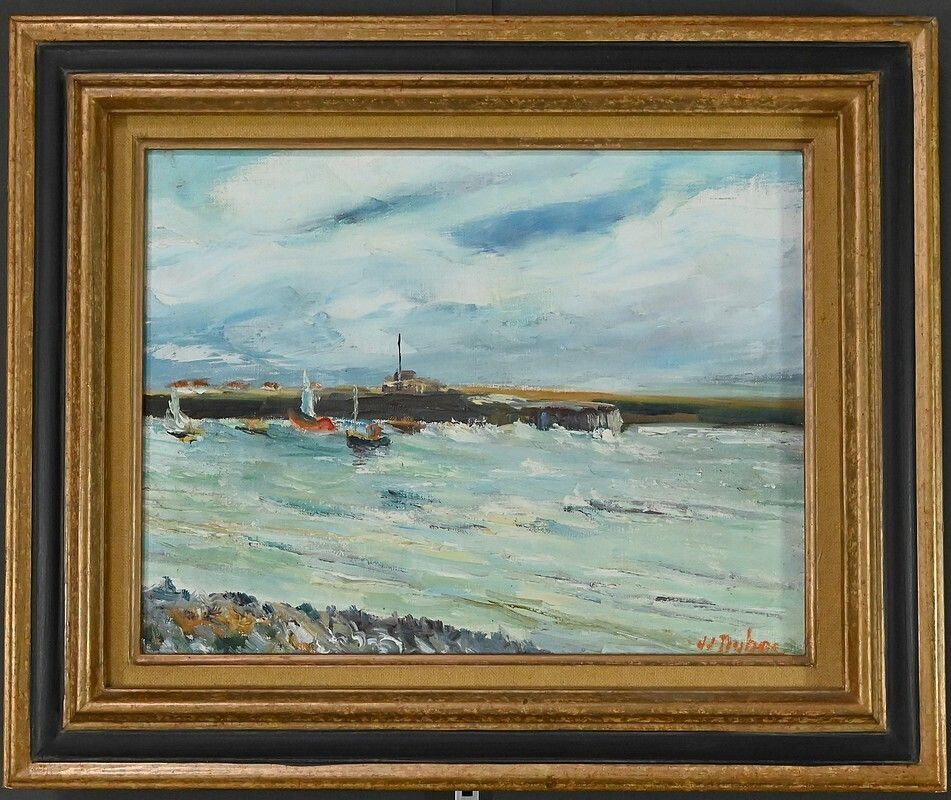 Painting “Petit Port Breton” Signed Jj Duboc – 1980 photo vinterior