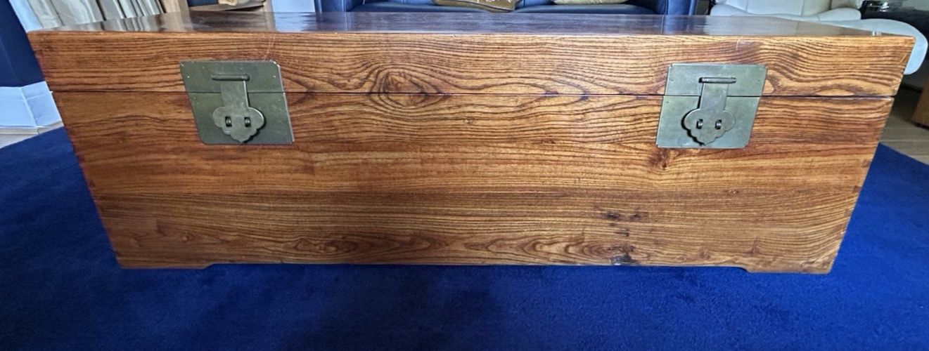 Vintage Camphor Wood Brass Campaign Trunk Chest Box Coffee Table photo 295.0