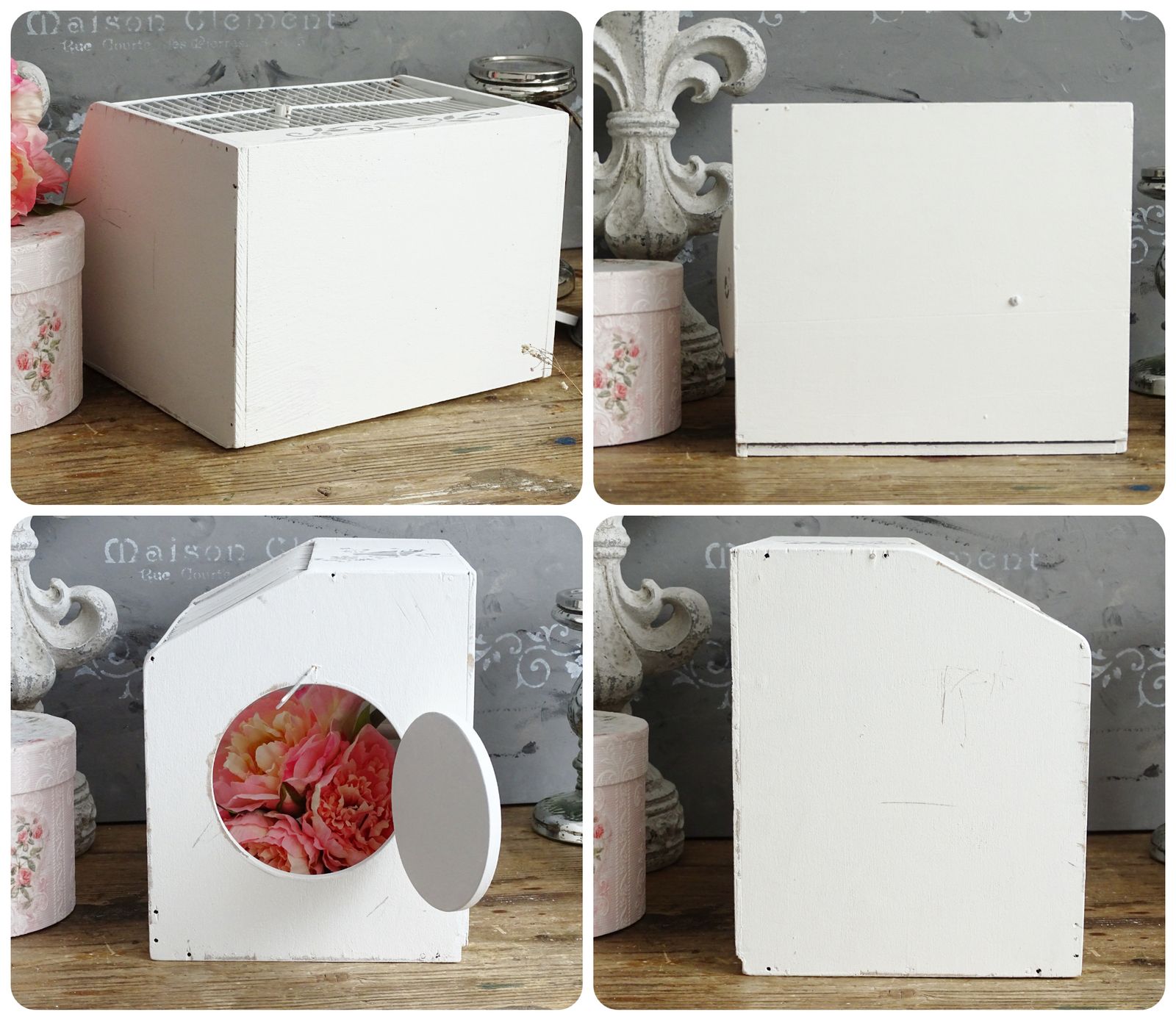 Handmade White Wood Wire Bird Cage: Shabby Chic French Garden Decor photo furniture