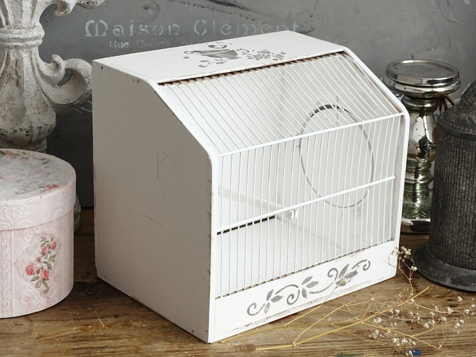 Handmade White Wood Wire Bird Cage: Shabby Chic French Garden Decor photo 60.0