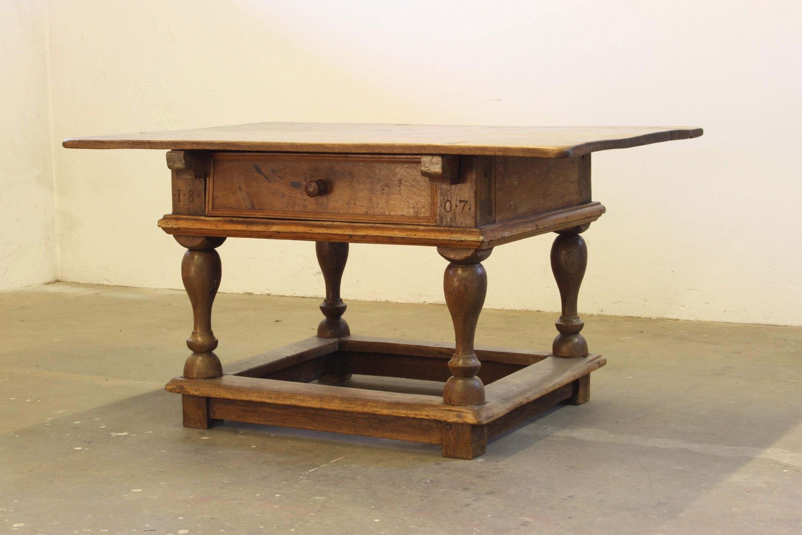 Baroque Antique Nordic Provincial Oak Table 1800s Rustic Farmhouse, Rich Patina photo furniture