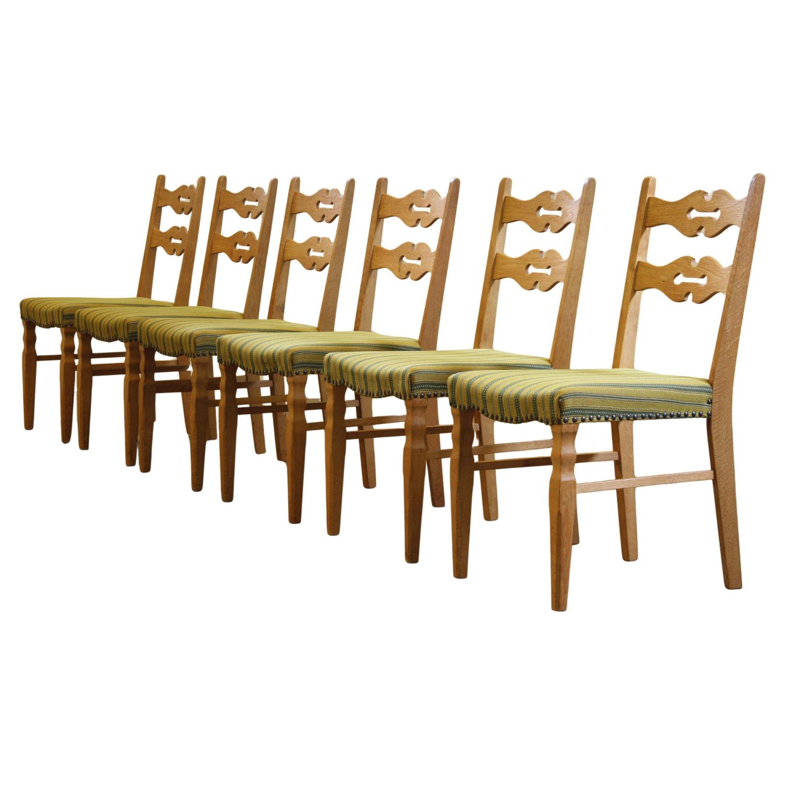 Vintage 1960s Brualist Danish Modern Oak Dining Chairs Style Of Henning Kjærnulf