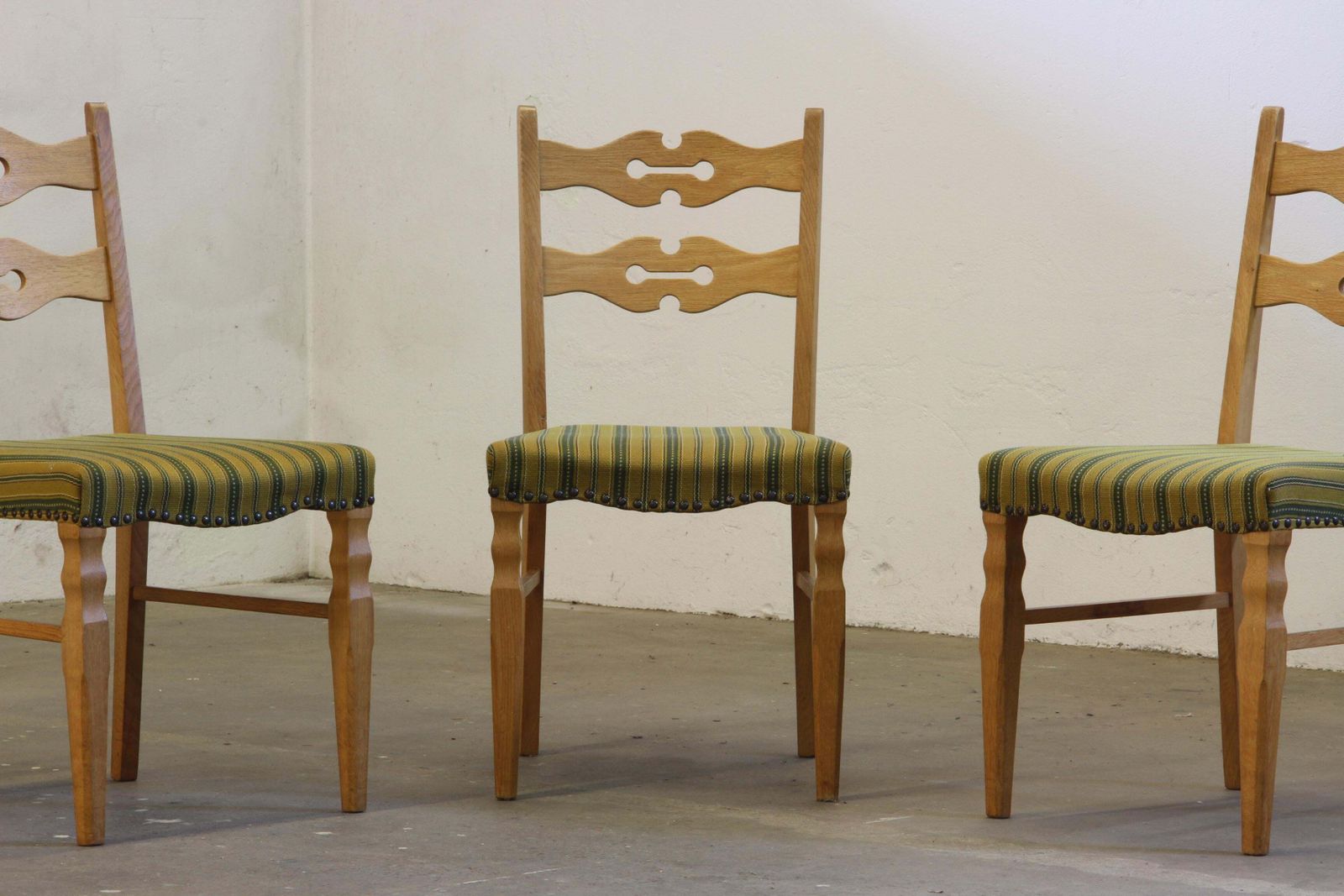 Vintage 1960s Brualist Danish Modern Oak Dining Chairs Style Of Henning Kjærnulf photo vintage