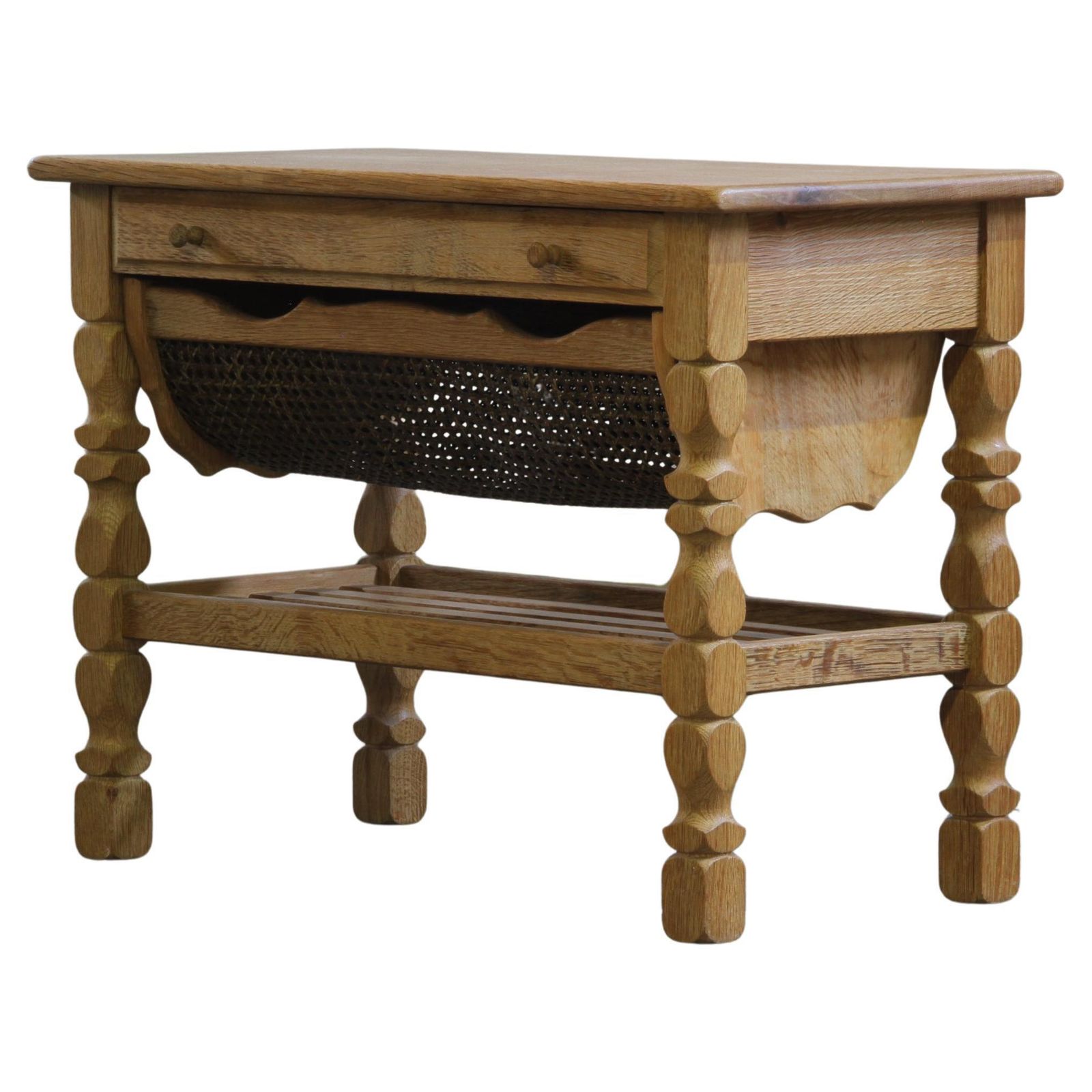 Vintage 1960s Danish Oak Coffee Table, Brutalist Mid Century, Style Of Kjærnulf