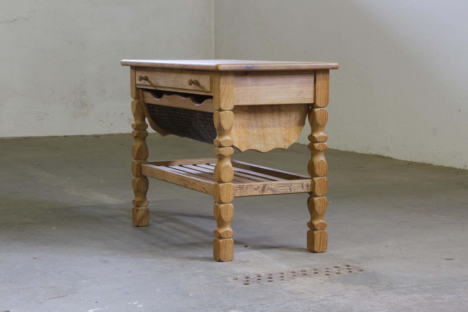 Vintage 1960s Danish Oak Coffee Table, Brutalist Mid Century, Style Of Kjærnulf photo for sale