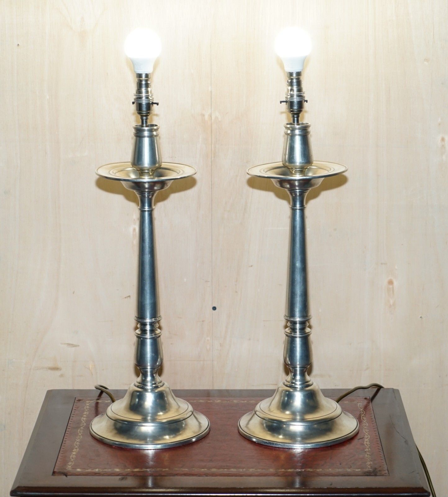 Rrp £1950 Pair Of Owl Arte Italica Tavola Marinoni Candlestick Pewter Lamps photo furniture