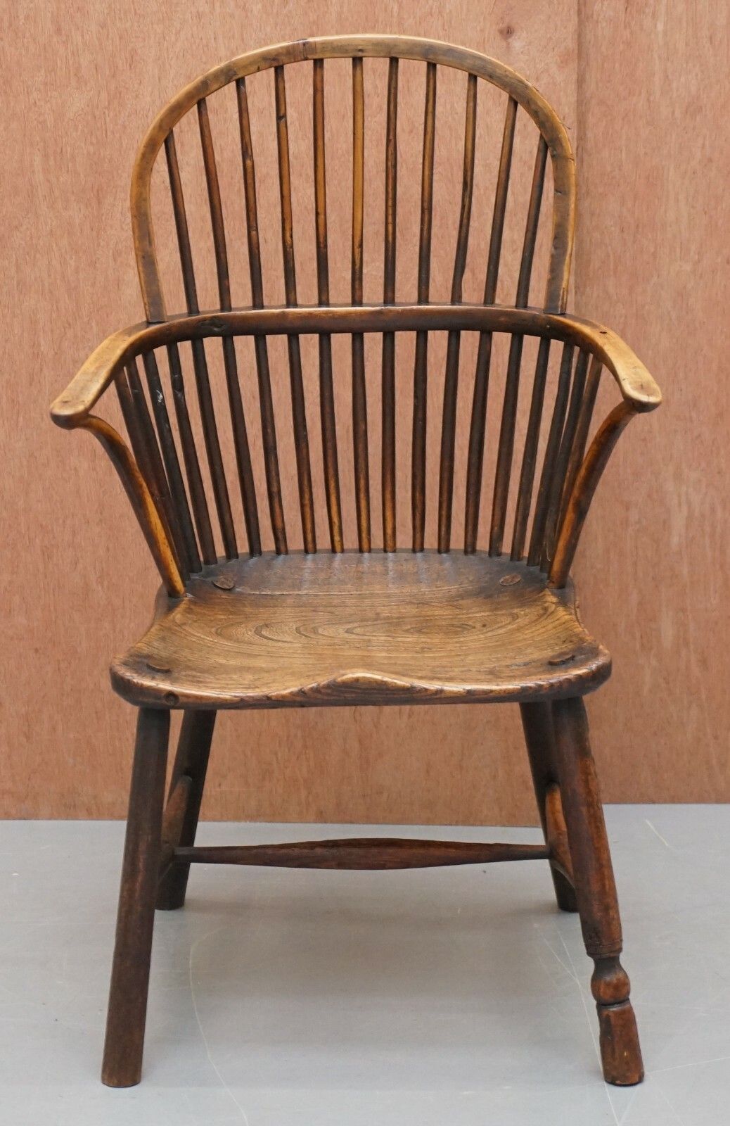 Primitive Circa 1800 Hoop Back Windsor Armchair In Elm Heavy Patina Decorative photo furniture