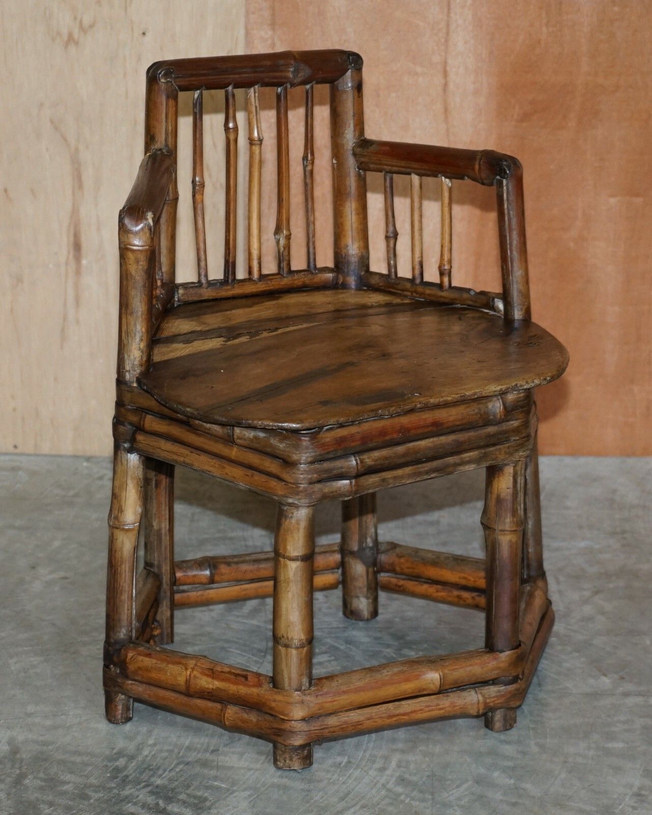 Pair Of Stunning Circa 1800 Chinese Bamboo Primitive Occasional Chairs His & Her photo furniture