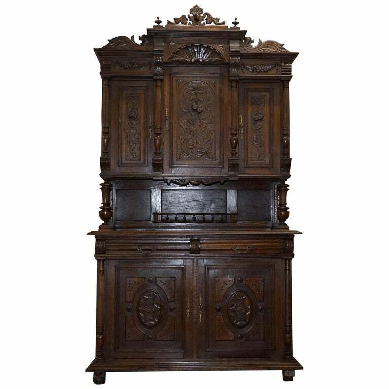 Lovely Hand Carved Solid Oak Dutch Cupboard Ornate Detailing Chest Of Drawers