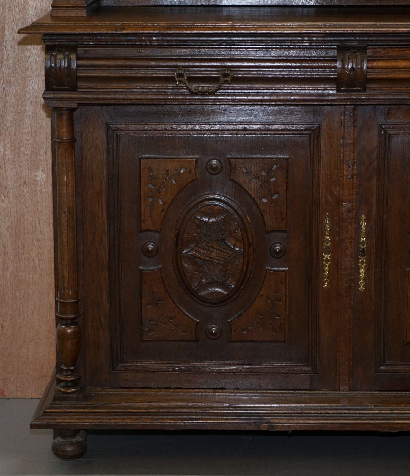 Lovely Hand Carved Solid Oak Dutch Cupboard Ornate Detailing Chest Of Drawers photo for sale
