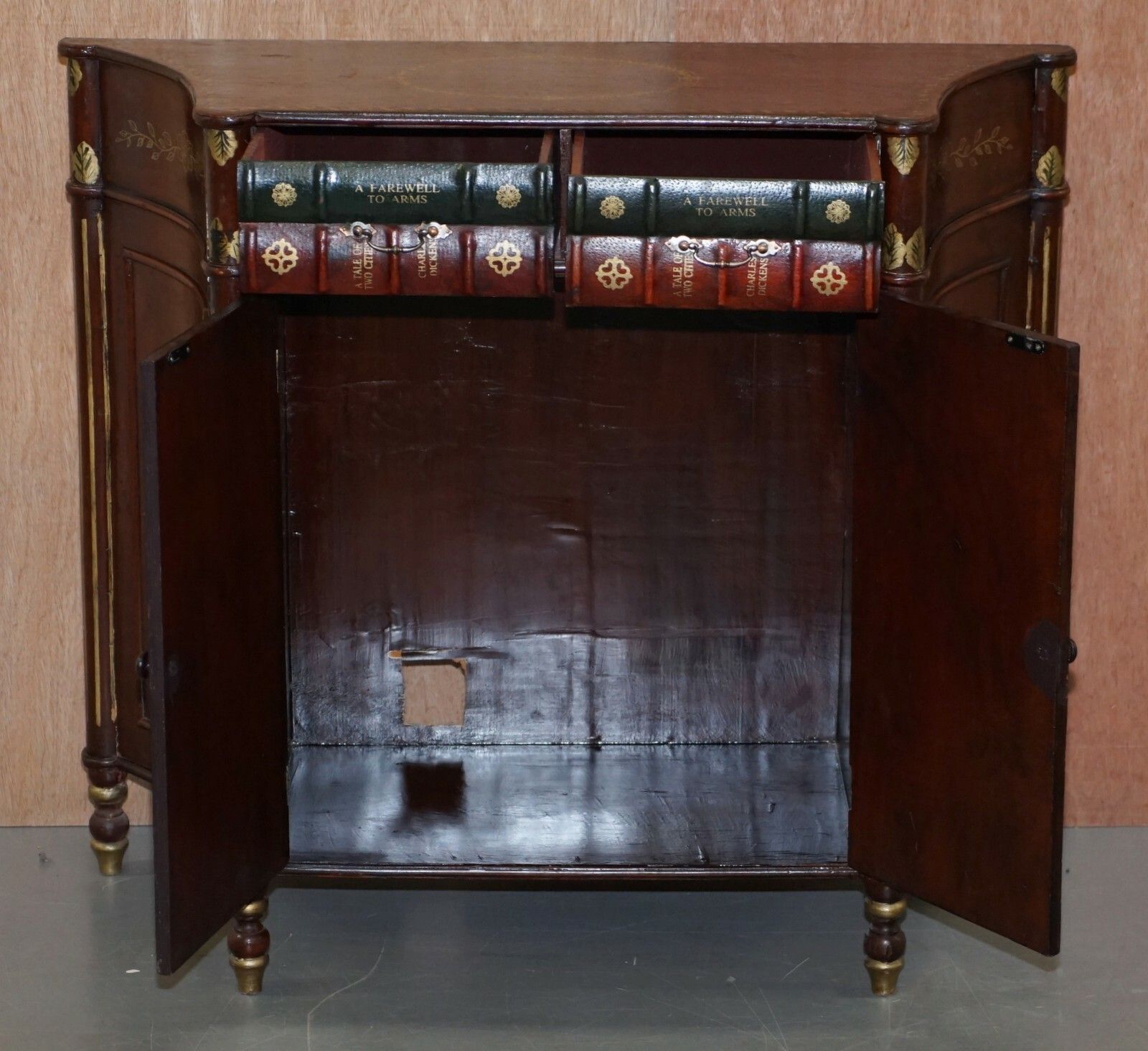 Furniture Vintage Faux Book Library Sideboard With Twin Drawers Lovely Decorative Piece photo