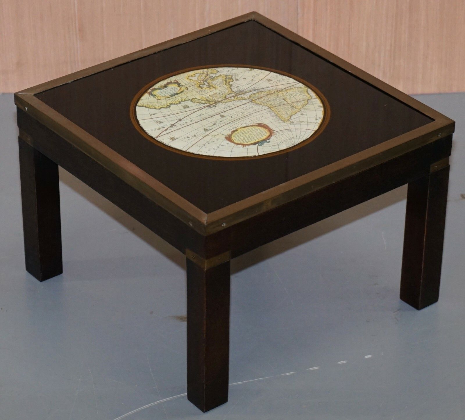Stunning Coffee & Side Table Nest Of Tables Military Campaign With World Maps photo vintage
