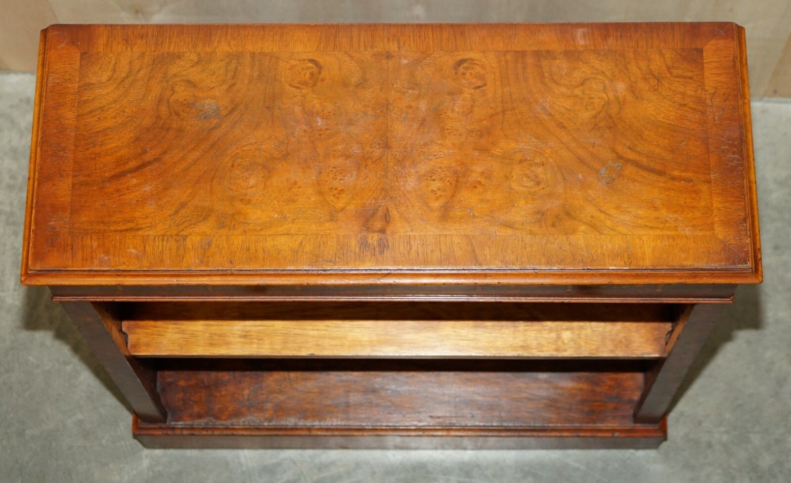 Sheraton Revival Burr Elm Walnut Inlay Dwarf Library Open Bookcase Bookshelf photo 1250.0