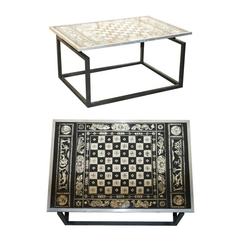 Stunning Vintage Circa 1960's Chess Board Games Table Silvered Chrome Finish