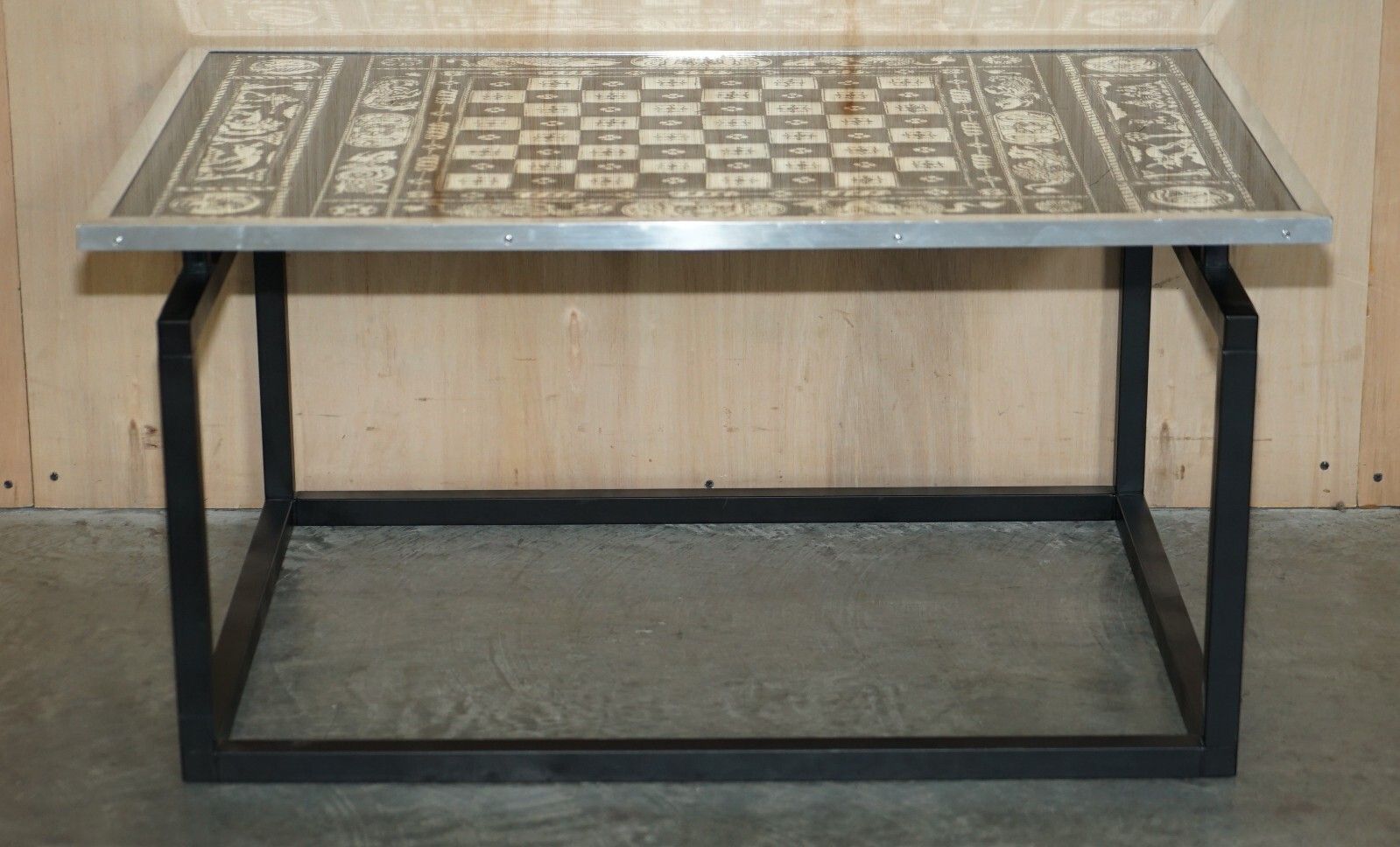 Stunning Vintage Circa 1960's Chess Board Games Table Silvered Chrome Finish photo for sale