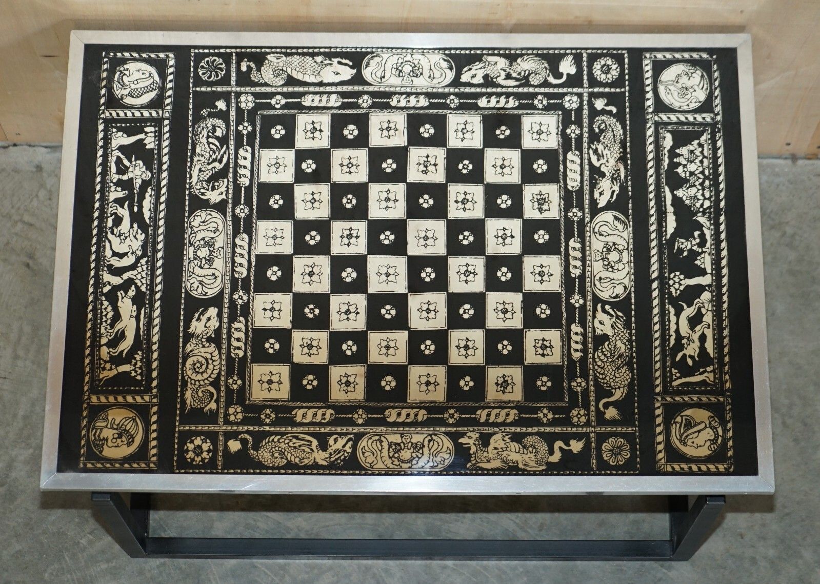 Stunning Vintage Circa 1960's Chess Board Games Table Silvered Chrome Finish photo 1250.0