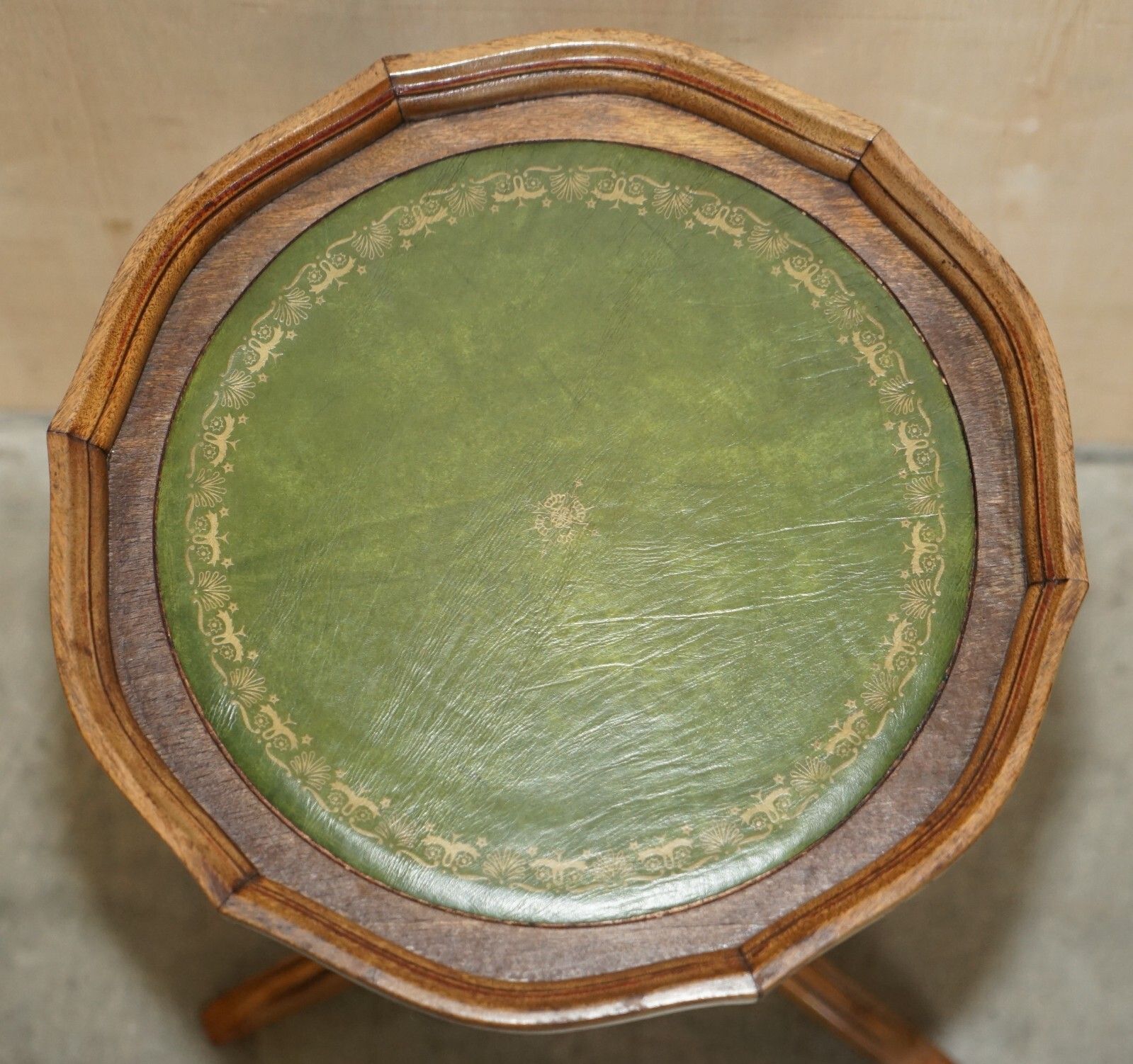 1250.0 Pair Of Bevan Funnell England Green Leather Vintage Tripod Lamp Side End Tables photo