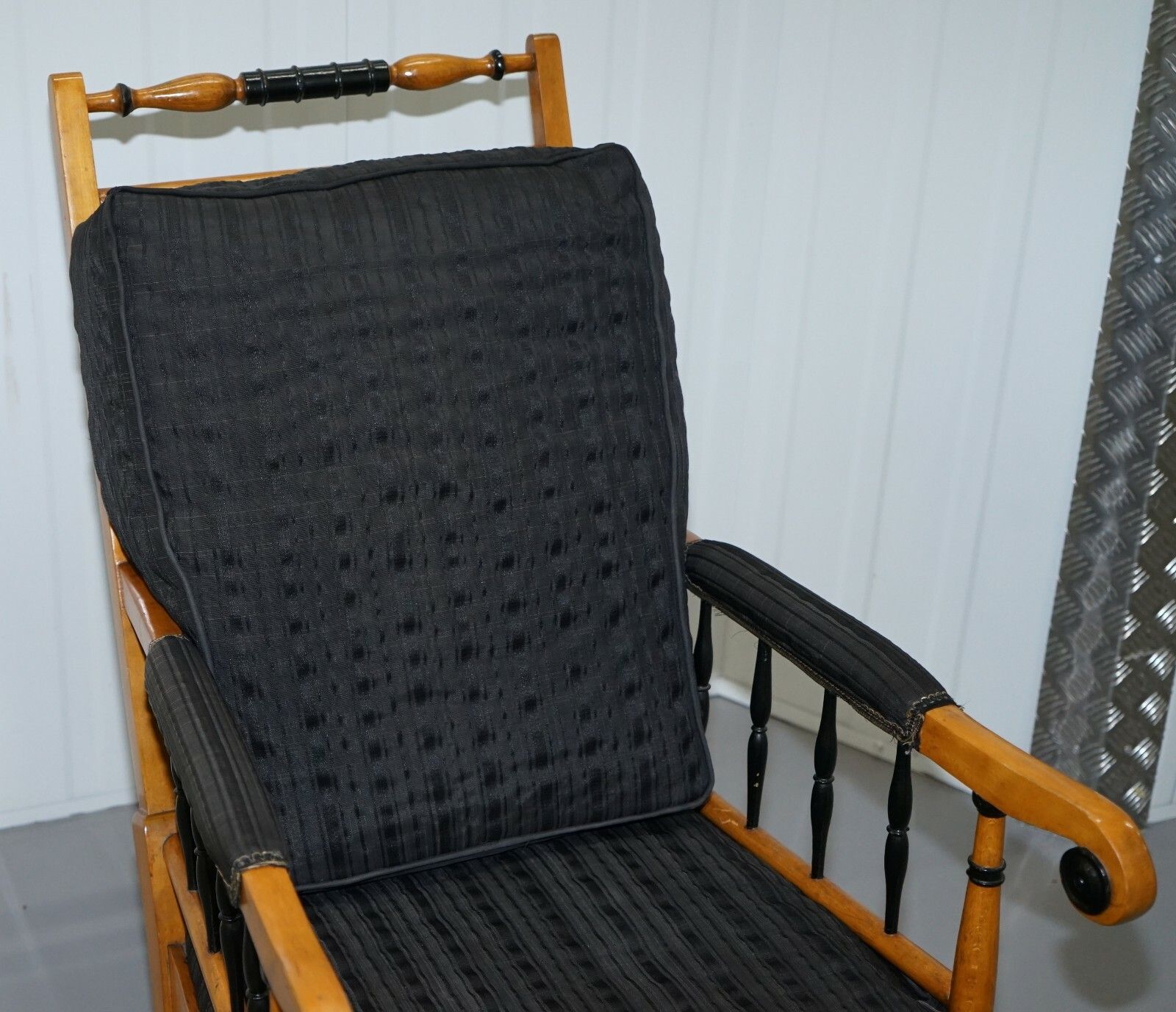 Antique Satin Birch Wood Swedish Biedermeier Library Reading Armchair Ebonished photo 1250.0