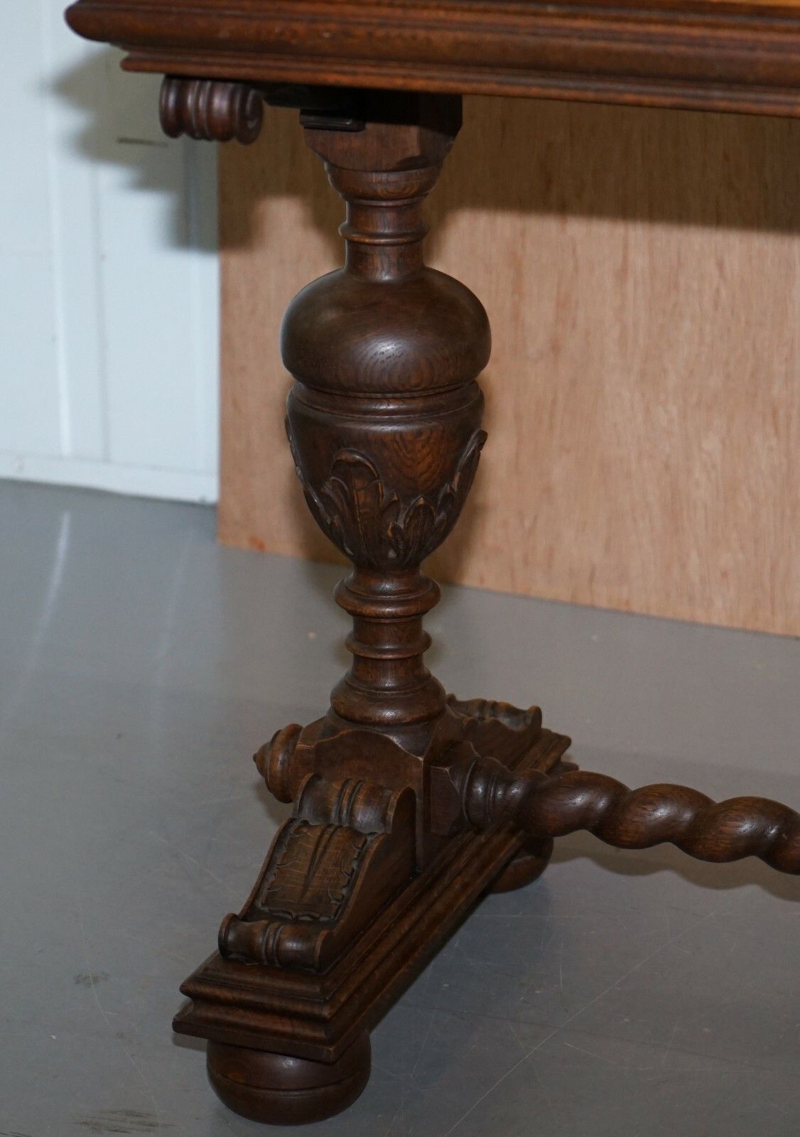 Dutch Hand Carved Solid Oak Side Table To Sit Next To A Desk Part Of Large Suite photo vinterior