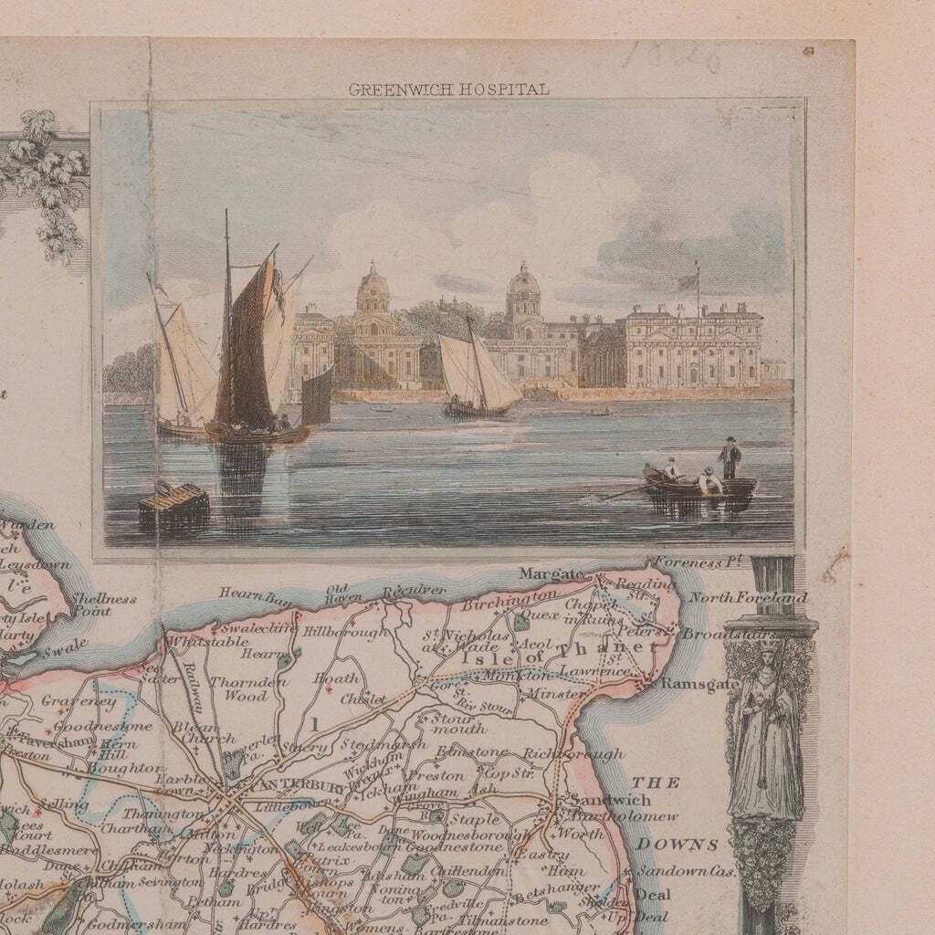 photo for sale Vintage County Map, Kent, History 19th Century Cartography, After Thomas Moule