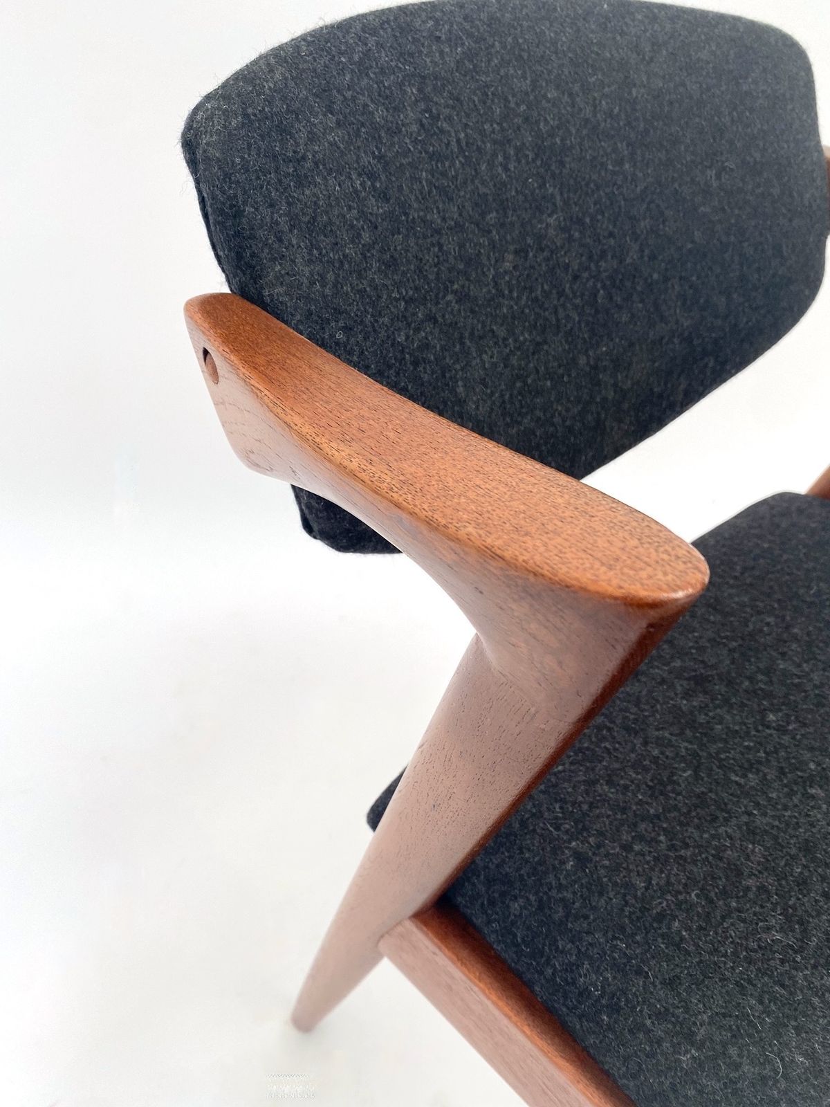 photo for sale Danish Kai Kristiansen Model 42 Teak And Charcoal Black Wool Dining Chair Mid Century 1960s