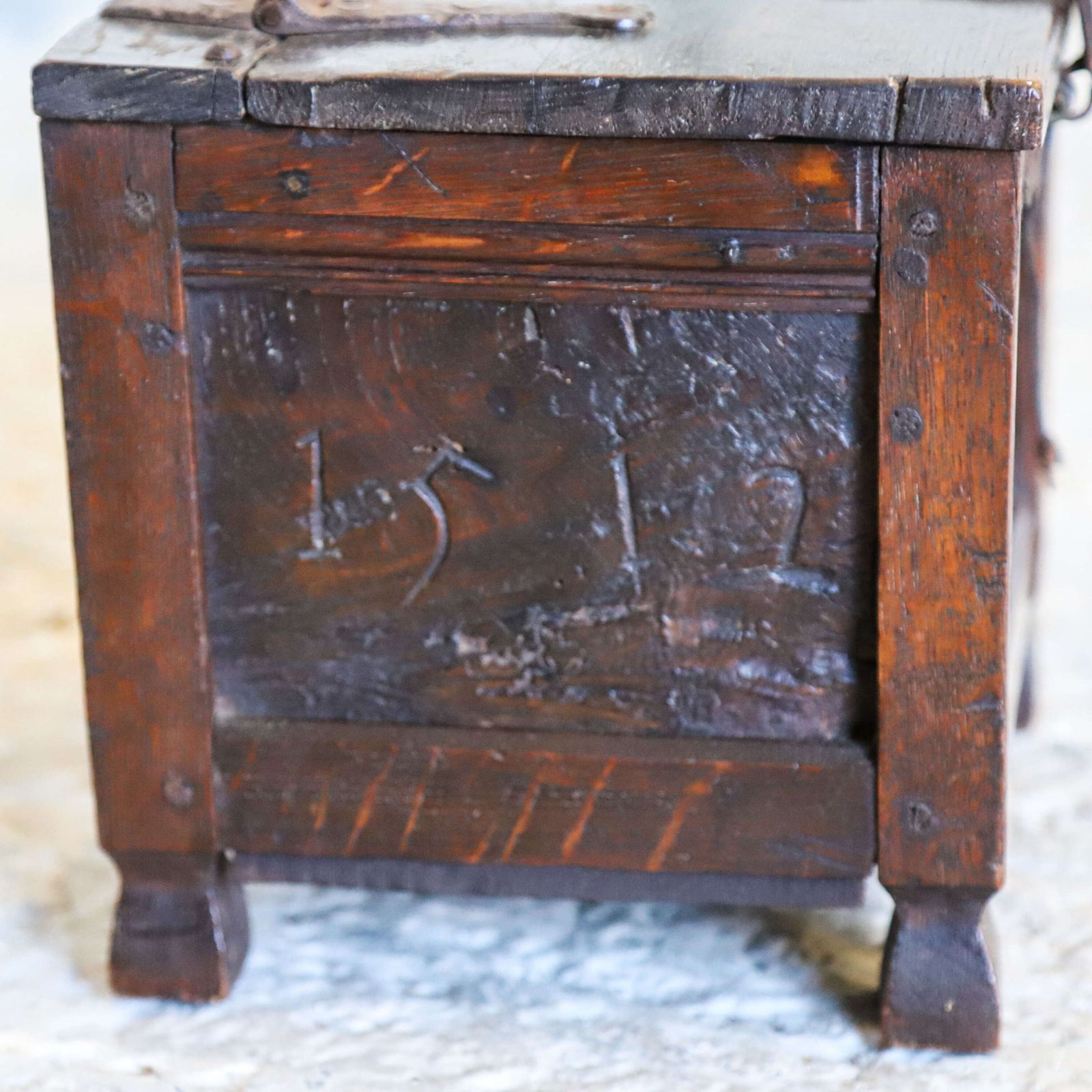 Oak Folk Art Casket Made In Circa 1800 1830 Utilising Constituent Parts From 1512 Onwards photo for sale