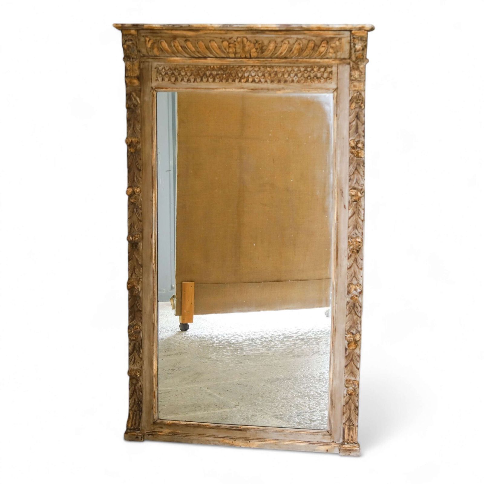 19th‑Century French Tall Pier Mirror With Carved Lion Masks & Floral Decoration