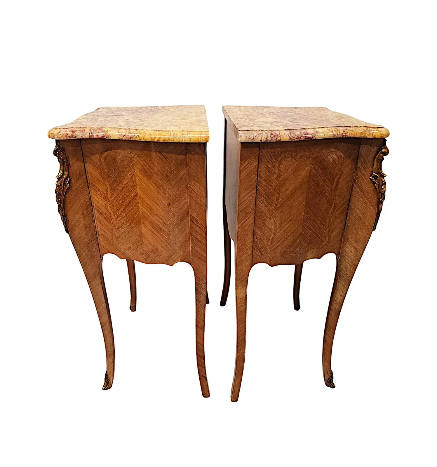 A Fabulous Pair Of 20th Century Marquetry Inlaid Marble Top Bedside Chests photo 1692.7442