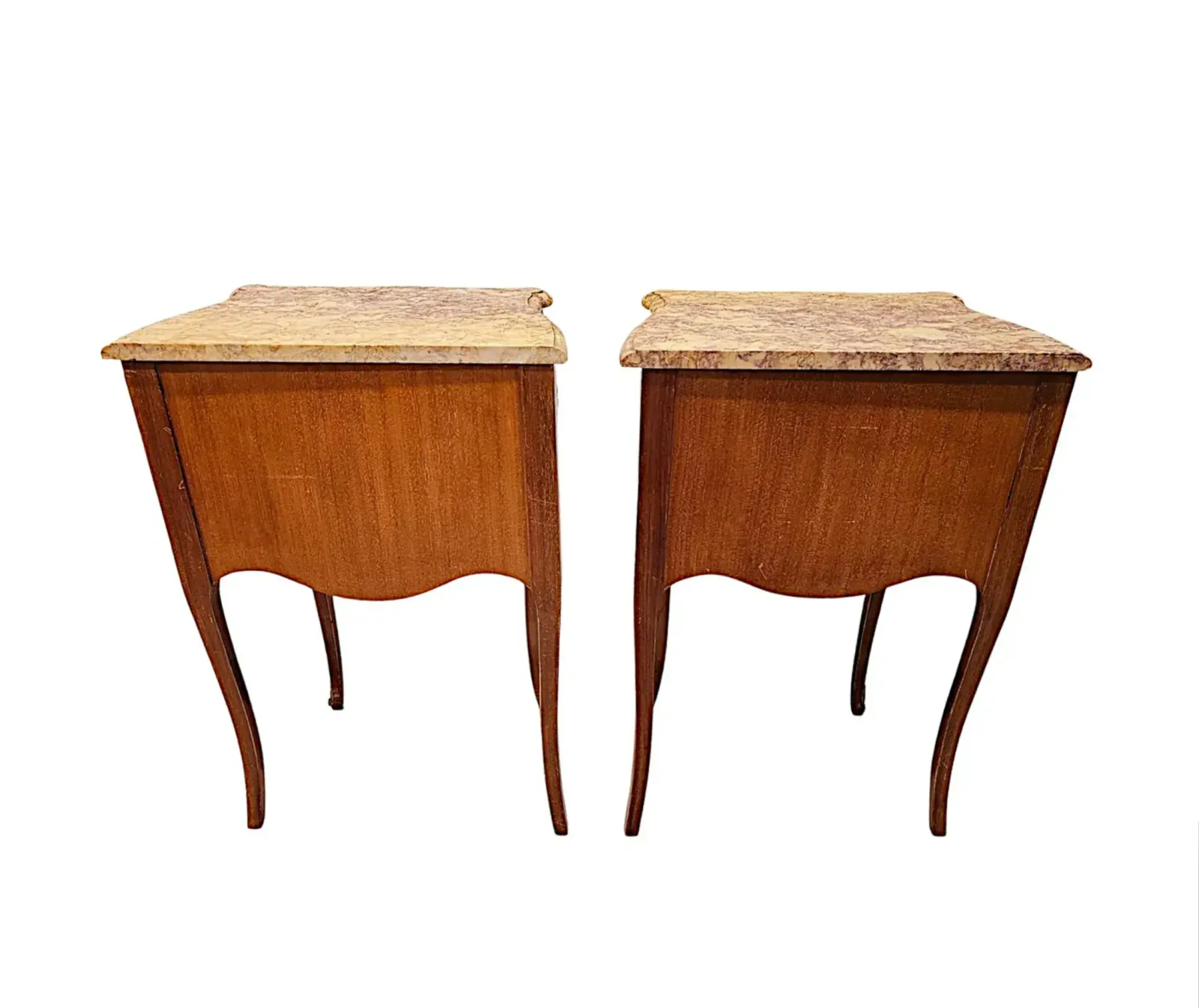 A Fabulous Pair Of 20th Century Marquetry Inlaid Marble Top Bedside Chests photo buy